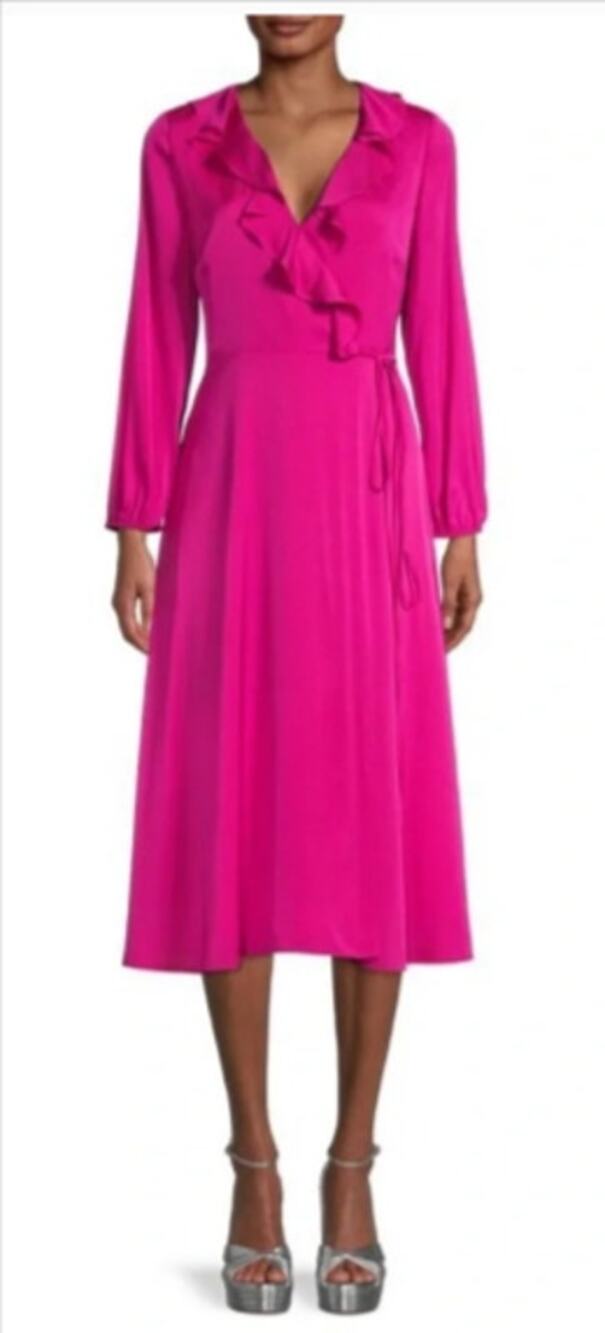 NWT Milly Emalee Stretch Silk Dress Pink Ruffle Tie Waist Flowy Size 8